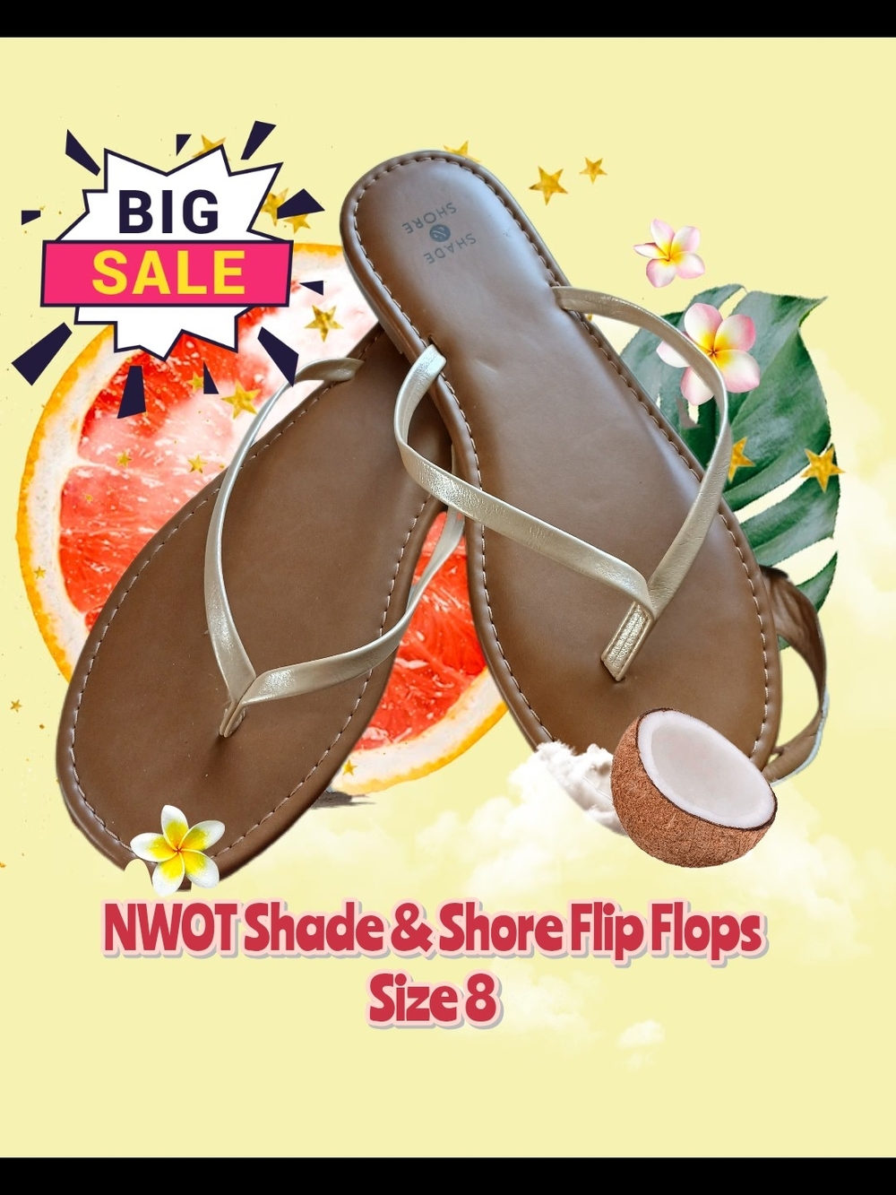 Shade & Shore Women's Brown Flip Flop Sandals - Size 8